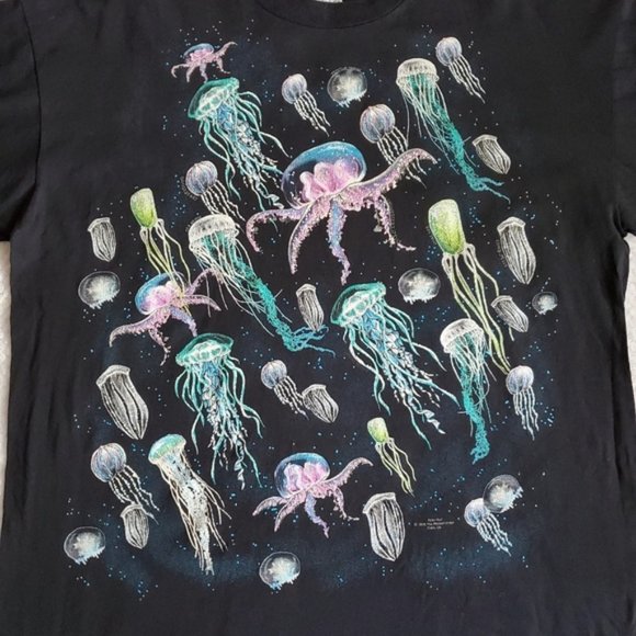1998 Vintage Peter Kull Aquarium Of The Pacific Jellyfish Print T-Shirt Size XXL - Picture 2 of 9
